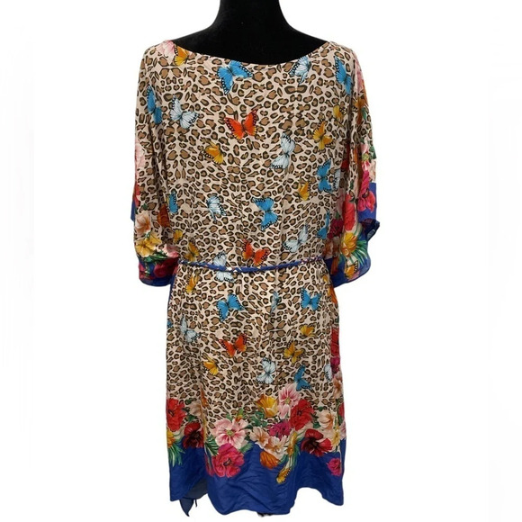 Johnny Was FLEUR KAFTAN DRESS WITH BRAIDED TIE leopard print with butterfly’s - Picture 13 of 14